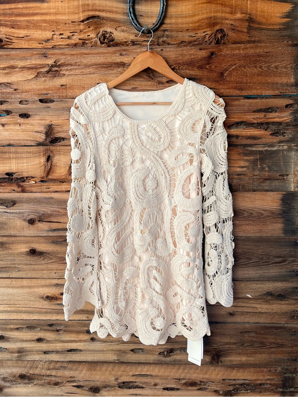 COMMENSE | NWT Crochet Openwork Cream Tunic Dress M